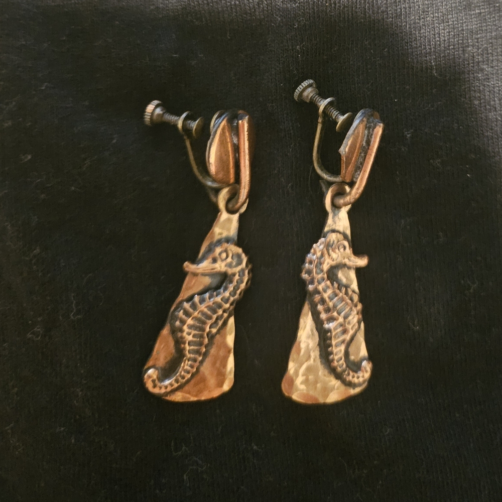 Bronze Seahorse Clip-On Earrings